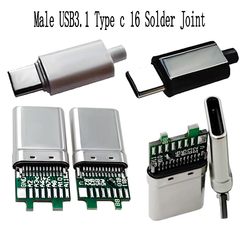 1PC Type-C Board Mount Male Connector 24Pin Male USB 3.1 Socket With PCB Board 16 Solder Joints Type-C Socket Charging Plug
