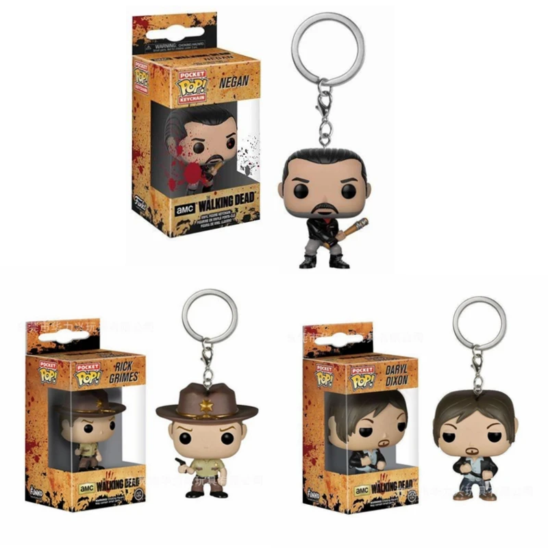 FUNKO POP Walking Dead Daryl Dixon Rick Grimes AMC Pocket Pop Keychain Action Figure Toys For Children Christmas Gift