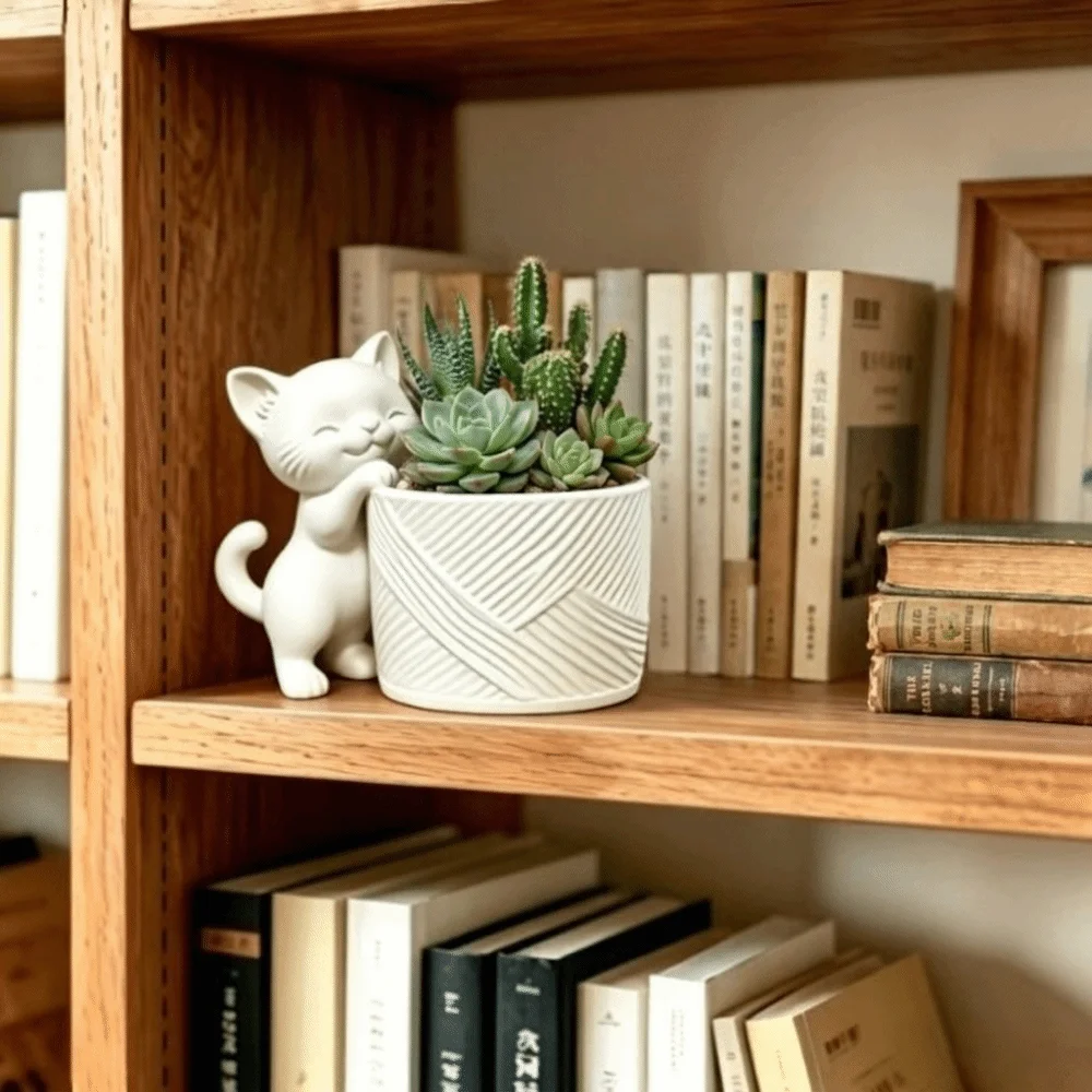 Cute 3D Printed Cat Shaped Pen Holder Plastic Irregular Cat Flower Pot Lovely Creative Cat Hug Planter Home Decor