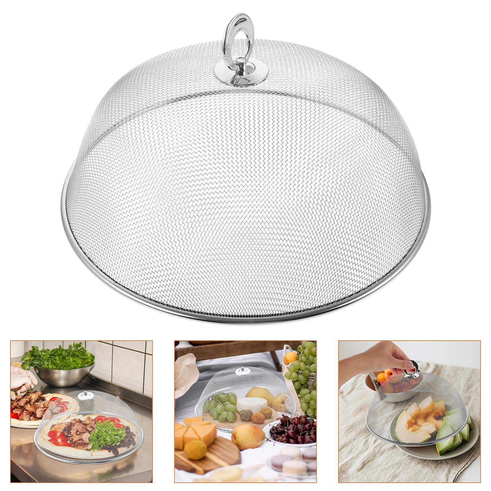 

Stainless Steel Food Cover Fold Silver Mesh Screen Covers for outside Tent Round Metal Dome Oil-proof Bbq
