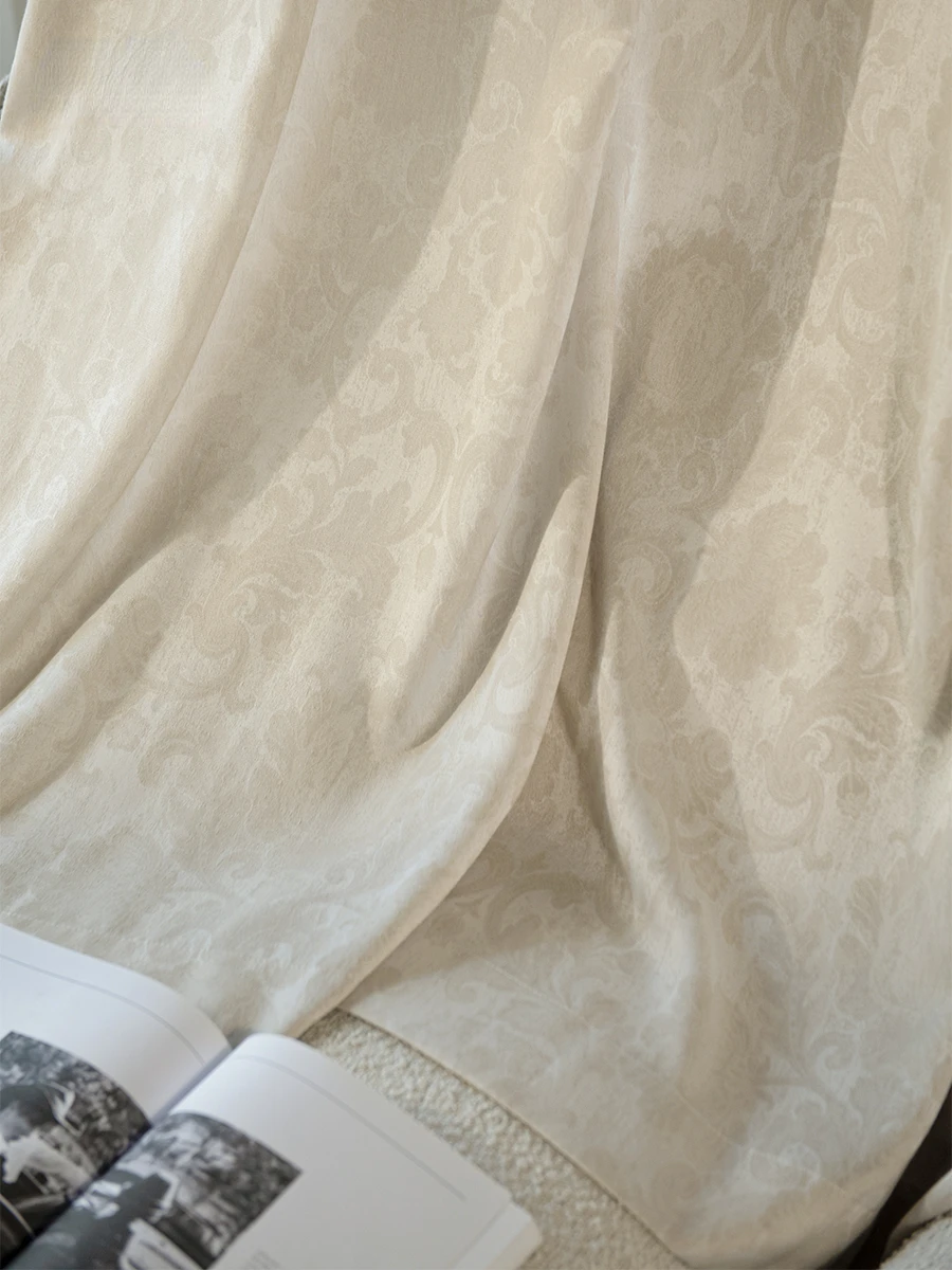 French Retro Palace Cream White Jacquard Window Screen Thickened Curtains for Living Room Bedroom French Window Balcony