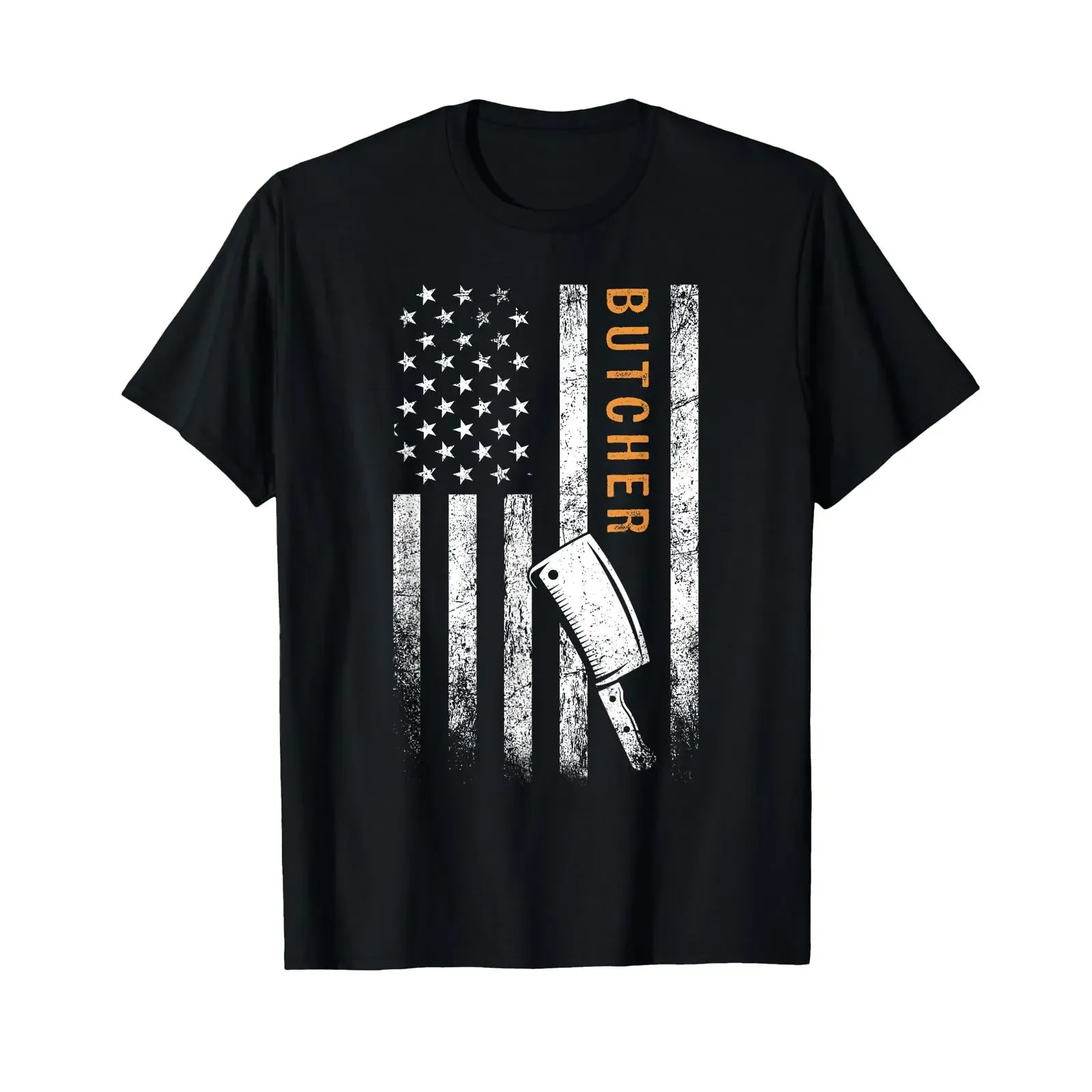 Butcher American Flag Patriotic Meat Cleaver T Shirt vintage Washed streetwear designer clothes homme Versatile fashion