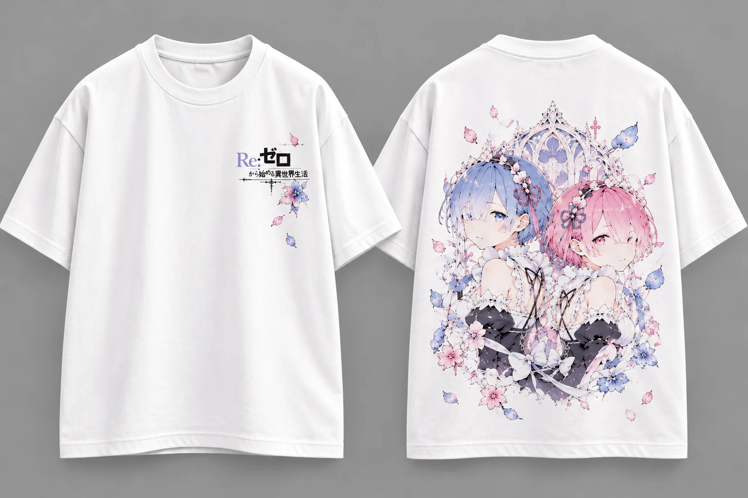 Re:Zero Rem & Ram Short Sleeve Tee,Anime Game Y2K Harajuku Cosplay Trendy Comfortable Fashion Daily Wear Top for Men Women Youth