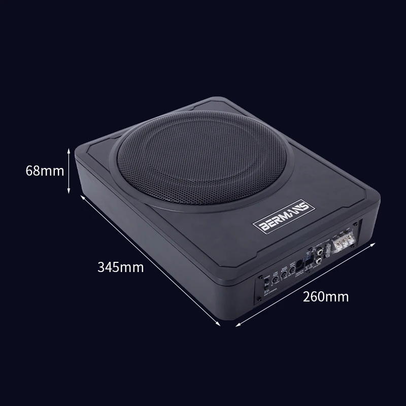 Max 1200w 10 inch car seat under-seat subwoofer system, ultra-slim body power supply hi-fi audio processor high power