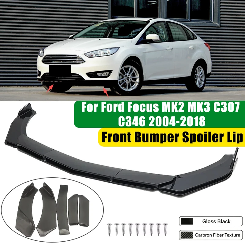 For Ford Focus MK2 MK3 C307 C346 2004-2018 5Pcs ABS Car Front Bumper Lip Spoiler Splitter Body Kit Canard Tuning Accessories