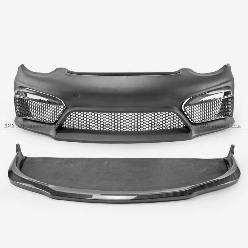 For Porsche Cayman 987 GT4 Style Front Bumper with Undertray & Fog Light Cover (Only Fit 987.2) Frp Unpainted+carbon Fiber