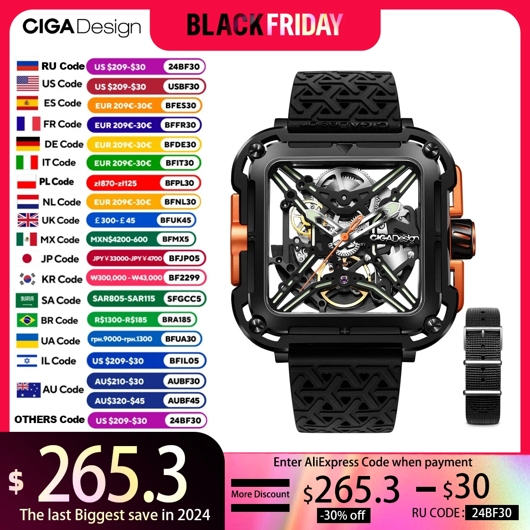 CIGA Design Square Skeleton Automatic Watch Men Fashion X Series SUV Luminous Anti-shock Mechanical Wrist Watches reloj hombre