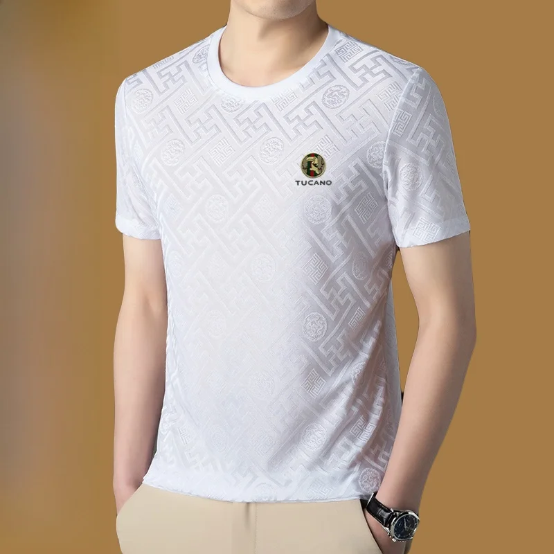 

TUCANO Ice Silk Thin ort Sve round Ne Casual T-irt Breathable Qui Dry Lightweight Men's Summer New Sle Top