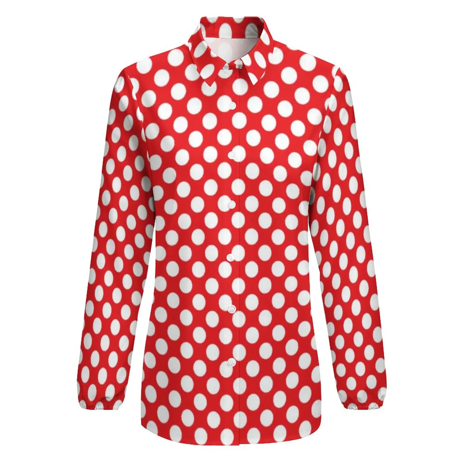 White And Red Polka Dot Blouse Vintage Spot Print Trendy Graphic Blouses Female Casual Shirt Summer Long-Sleeve Oversized Top