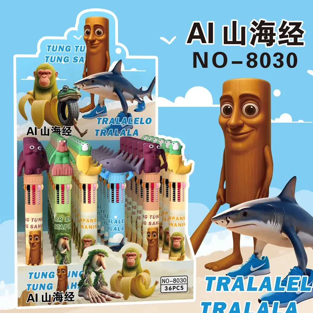 جديد 36 قطعة 10 ألوان الصحافة قلم حبر جاف الإيطالي Brainrot Ai الحيوانات Tingtungsahur Tralalelotralala 0.7 لتقوم بها بنفسك قلم اليد طالب #2