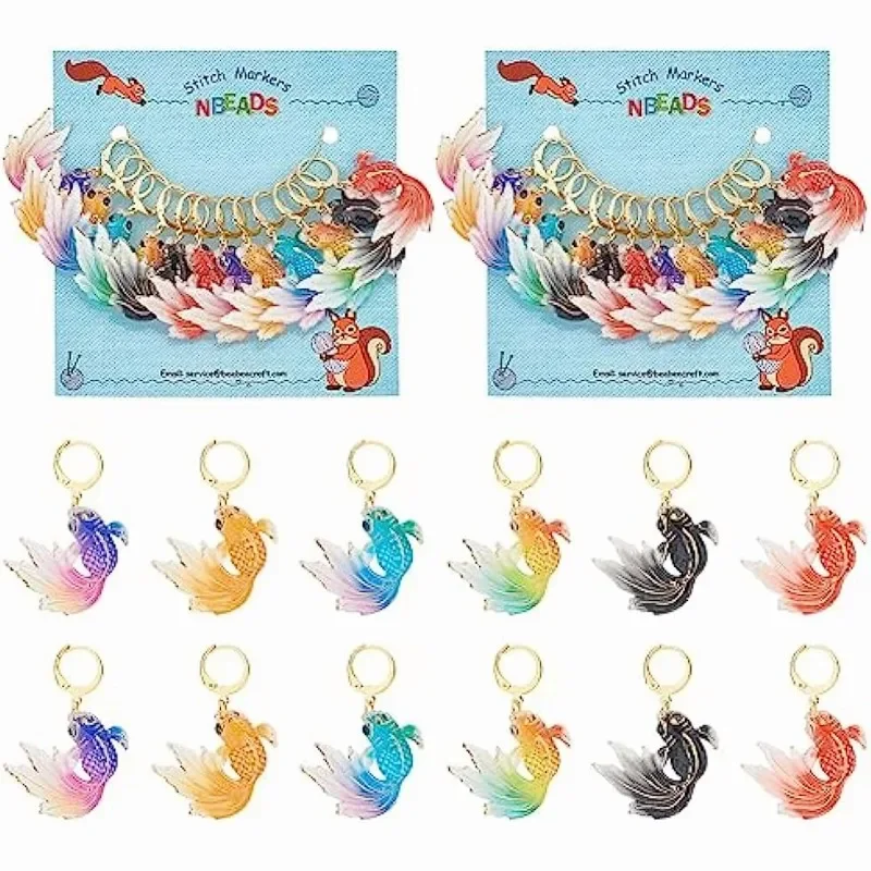 24 Pcs Goldfish Charms Stitch Markers UV Printing Crochet Charms Removable 304 Stainless Steel Clasp Locking Stitch Marker