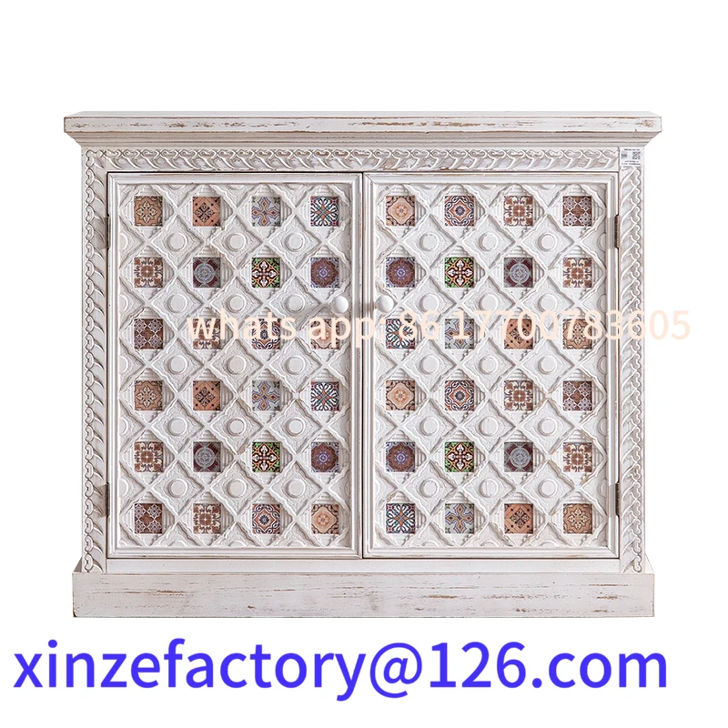 

Customizable French porch cabinet retro pattern living room decorative cabinet exotic style wall solid wood dining room locker