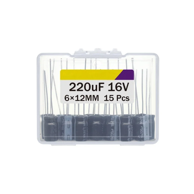 

220uF 16V Capacitor 220μF 16Volt Aluminium Electrolytic Capacitor 6 x 12 mm Electrolytic Capacitors 220uF Pack of 15