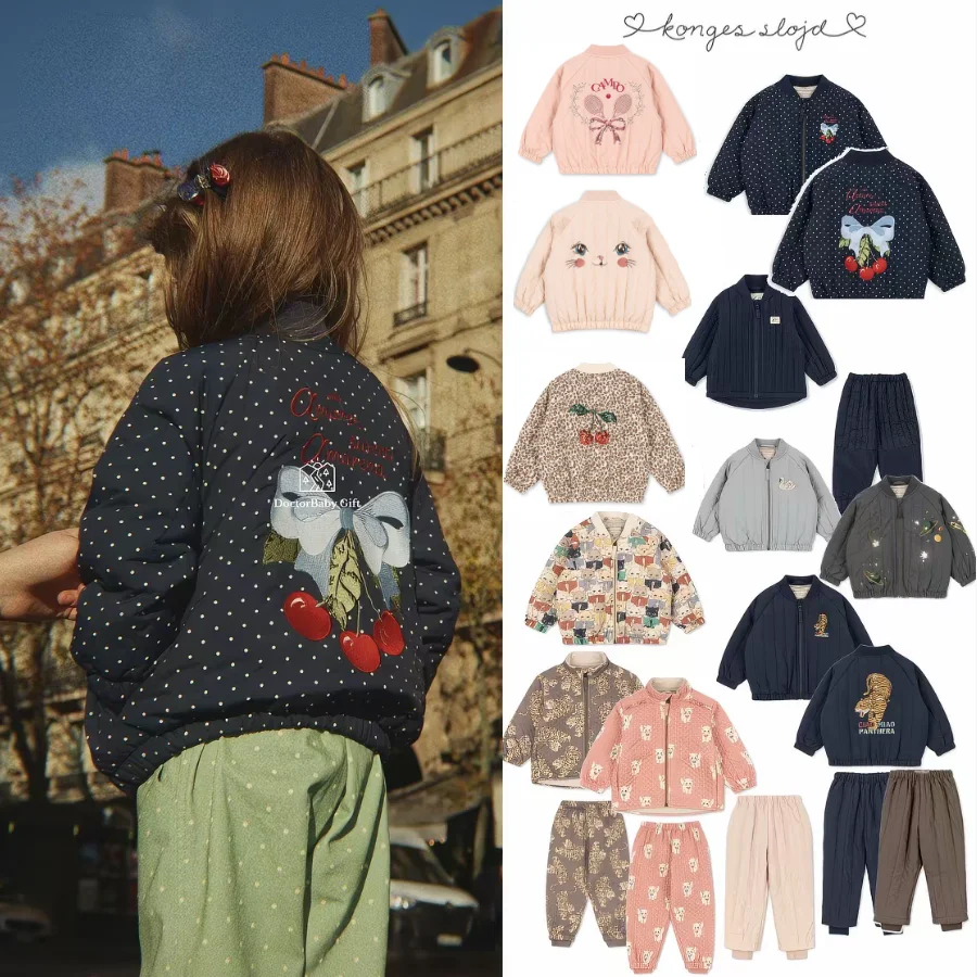 Cotton Coat for Kids 2026 Winter New Printed Fashion Cotton Sandwich Boys Jacket Cotton Plus Fleece Warm Pink Cherry Girls Coat