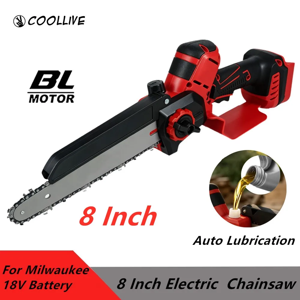 Electric Chainsaw 8 Inch High-Power Brushless Chain Saw Wood Cutter Pruning Garden Portable Power Tool For Milwaukee 18V Battery