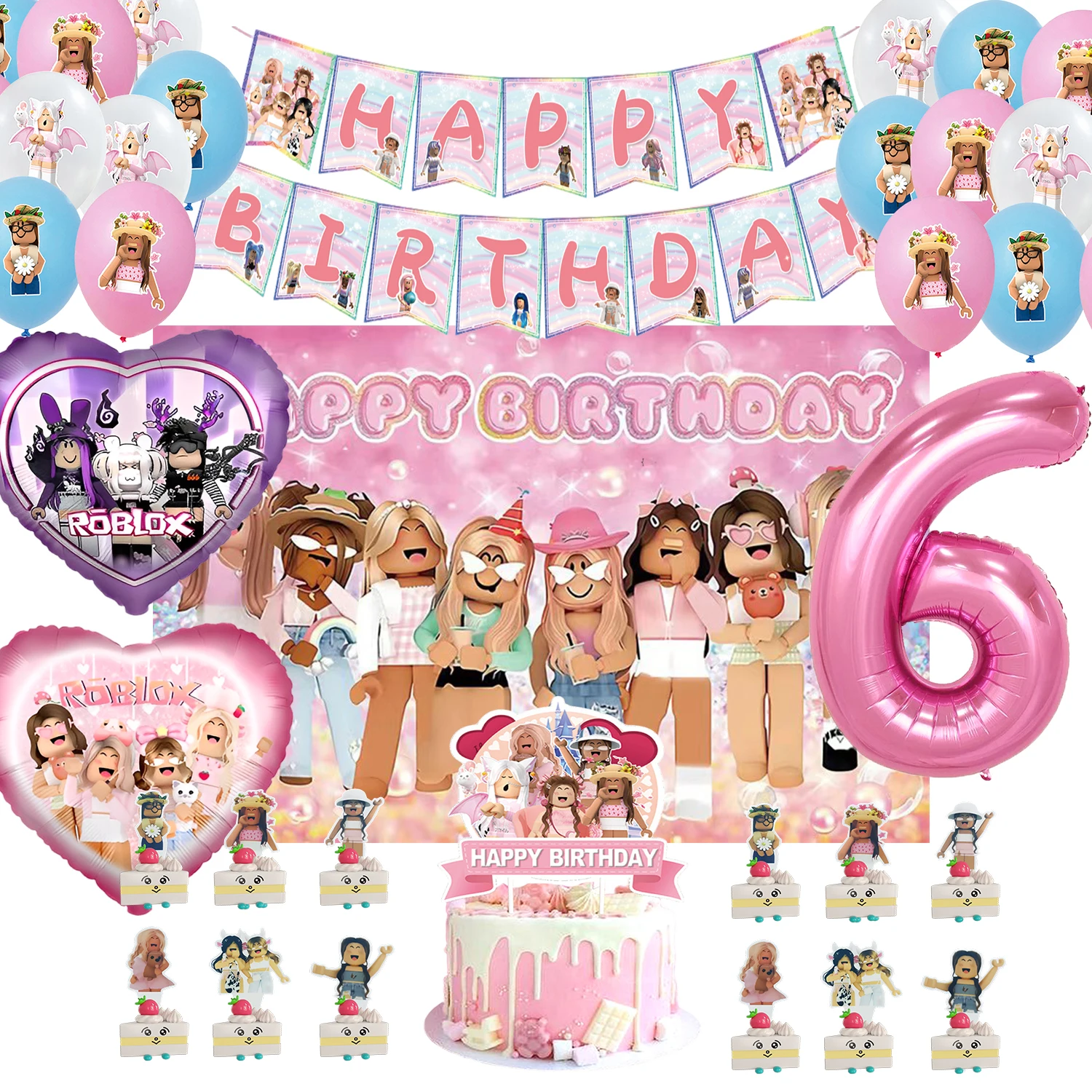 ROBLOX 생일 파티 장식 풀 플래그 배너 풍선 케이크 토퍼 세트 파티 용품 소녀 어린이 소년 호의 베이비 샤워 게임