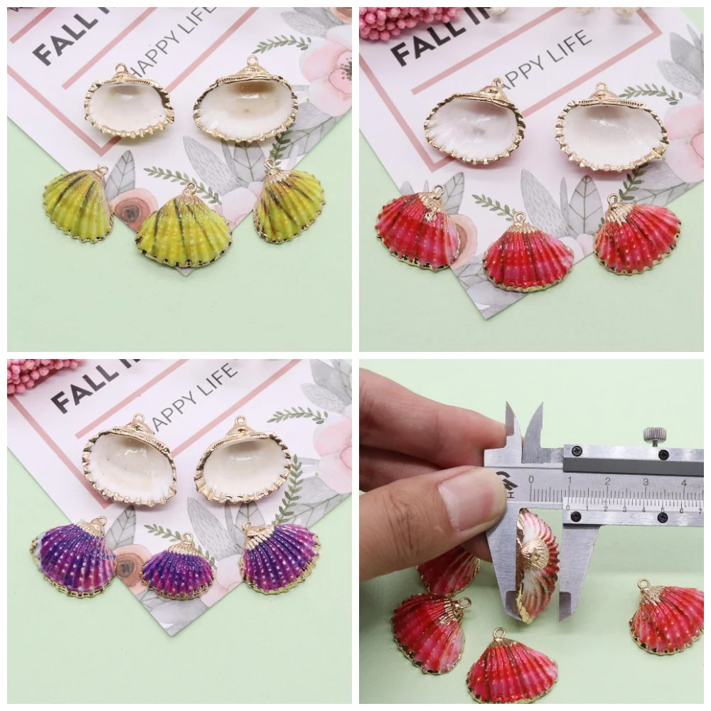 

Natural Scallop Shell Pendants Multicolor Dyeing Shell Charms Accessory Handmade Women Necklace Earring Jewelry Materials 5pcs