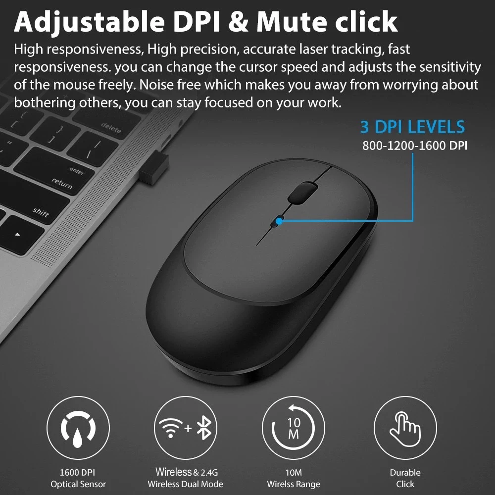 Mute Mouse Rechargeable Mouse Gamer Dual Modes Bluetooth-compatible 2.4g Usb Wireless Mouse For Laptop Pad Tablet Macbook Mause