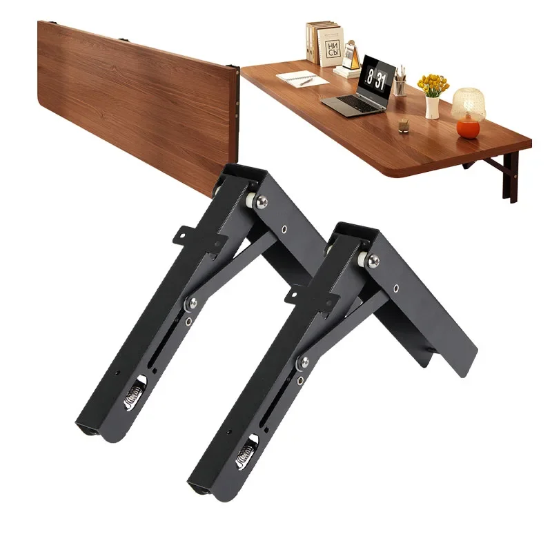Heavy-Duty Metal Folding Desk Bracket Wall-Mounted Shelve Table With Space-Saving Buffer Collapsible RV Workbench Support