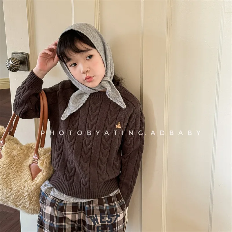 2024 Winter New Children Knit Sweater Baby Girl Thick Warm Knit Pullover Long Sleeve Kids Boys Cartoon Sweater Infant Clothes