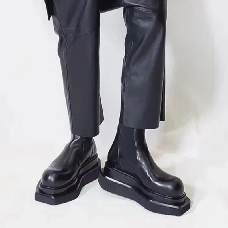 Botas Chelsea de cuero para hombre y mujer, botines de plataforma de suela gruesa, zapatos de motorista de moda urbana, zapatos de trabajo al aire