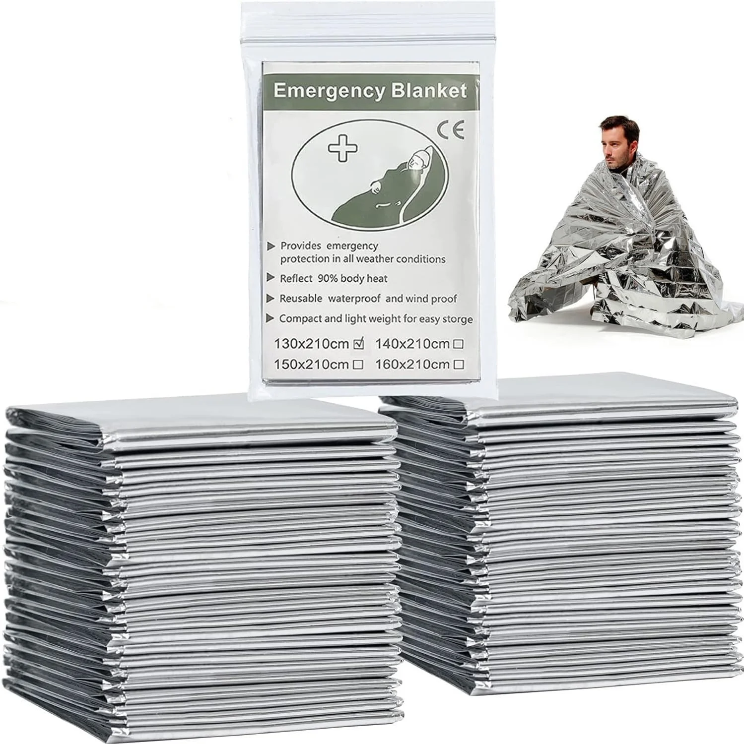 Manta térmica de Mylar de emergencia de supervivencia, manta espacial de aluminio para calentador corporal de la NASA, equipo de primeros auxilios para acampar al aire libre, senderismo y viajes