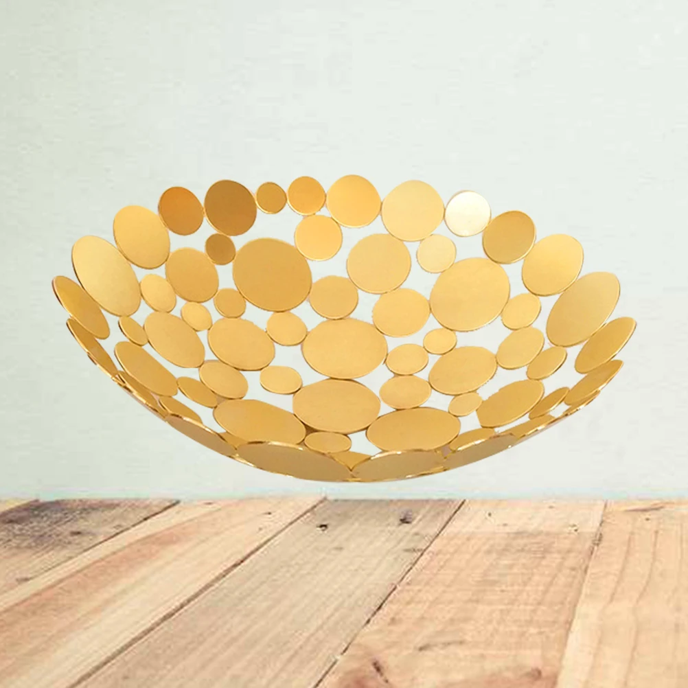 

Brushed Nickel Fruit Basket Iron Plate Storage Baskets Vegetable Holder Bread Golden