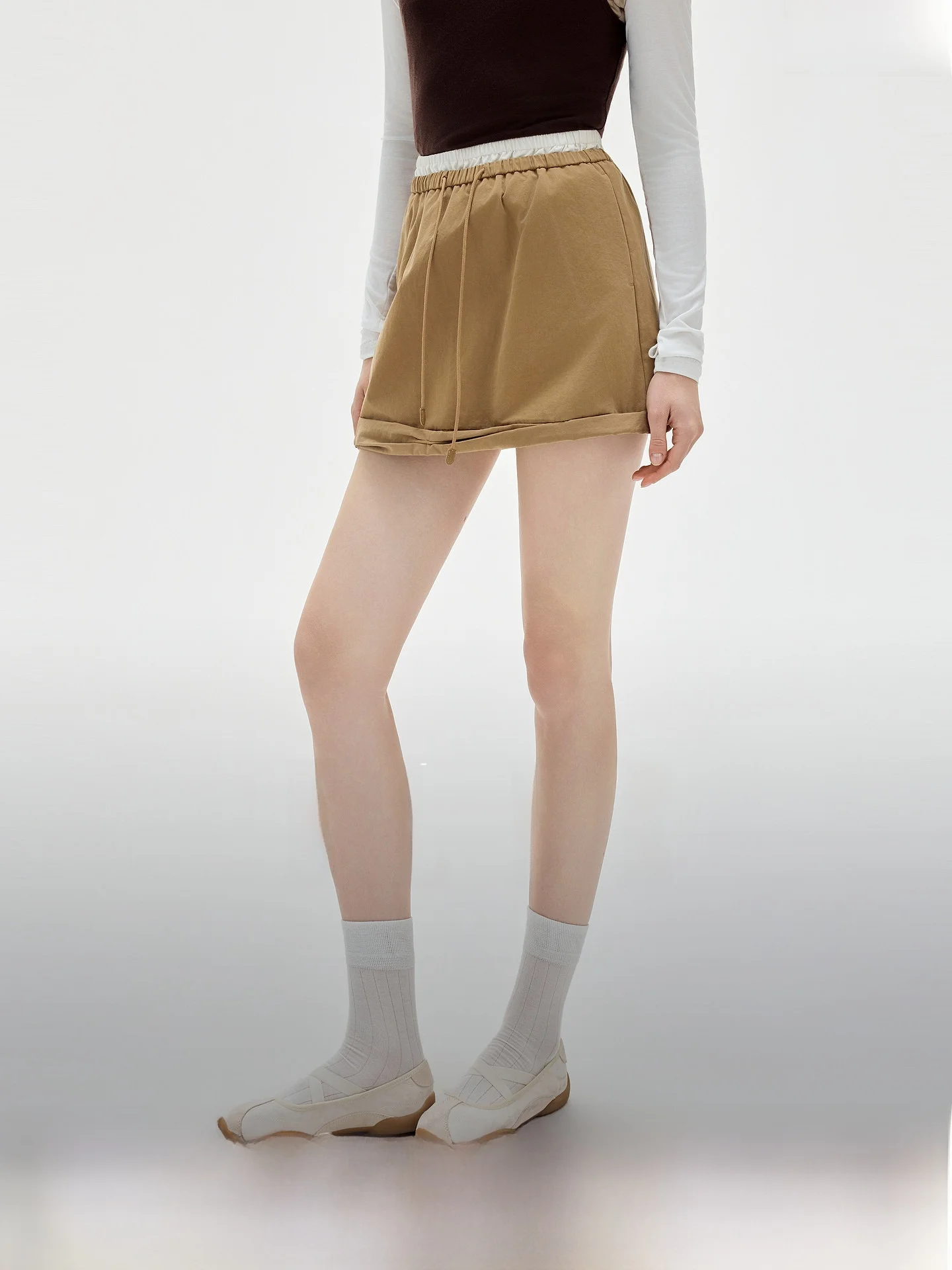 Elle Women's A-Line  Skirt Spring Summer New High Waist Elastic Waist Patchwork Flower Bud Simple Style Cotton Short Skirt