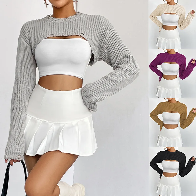 

Trendy European Sweater Cardigan for Women - Chic Short Crop Top with Unique Design