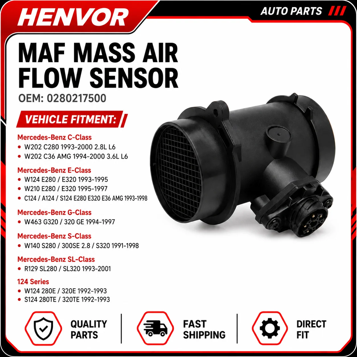 Mass Air Flow Sensor MAF Meter 0280217500 For Mercedes-Benz C/E/S/G/SL Class W202 W124 W210 W140 W463 R129