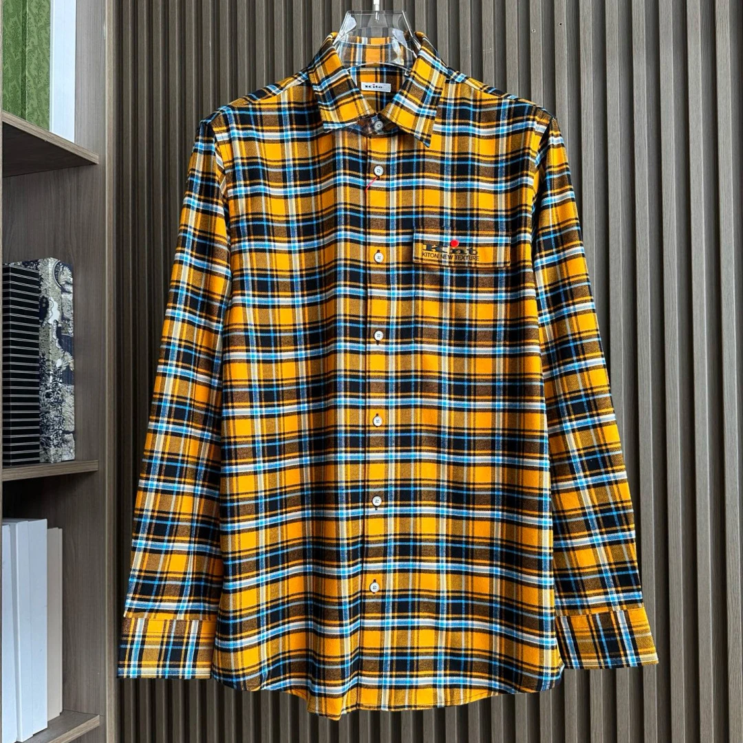 Kiton início do outono nova cor combinando negócios casual versátil moda tamanho grande lapela camisa de manga comprida masculina