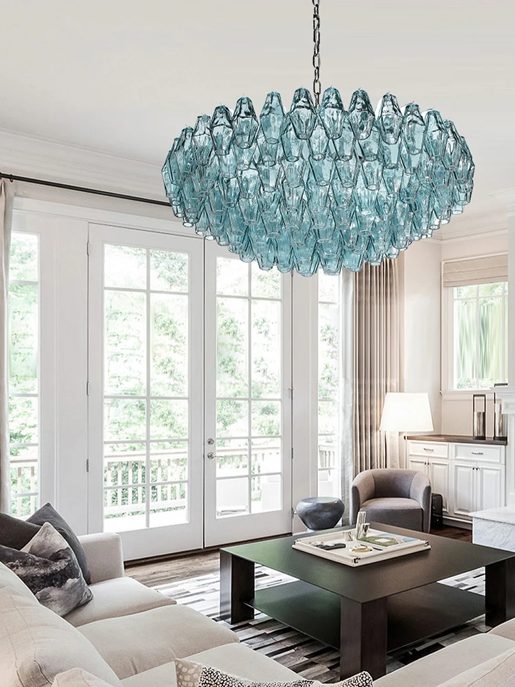 Stained Glass Pendant Lights Luxury American Home Decor Villa Led Light Fixture Hanging Lamps For High Ceiling Suspension Lustre