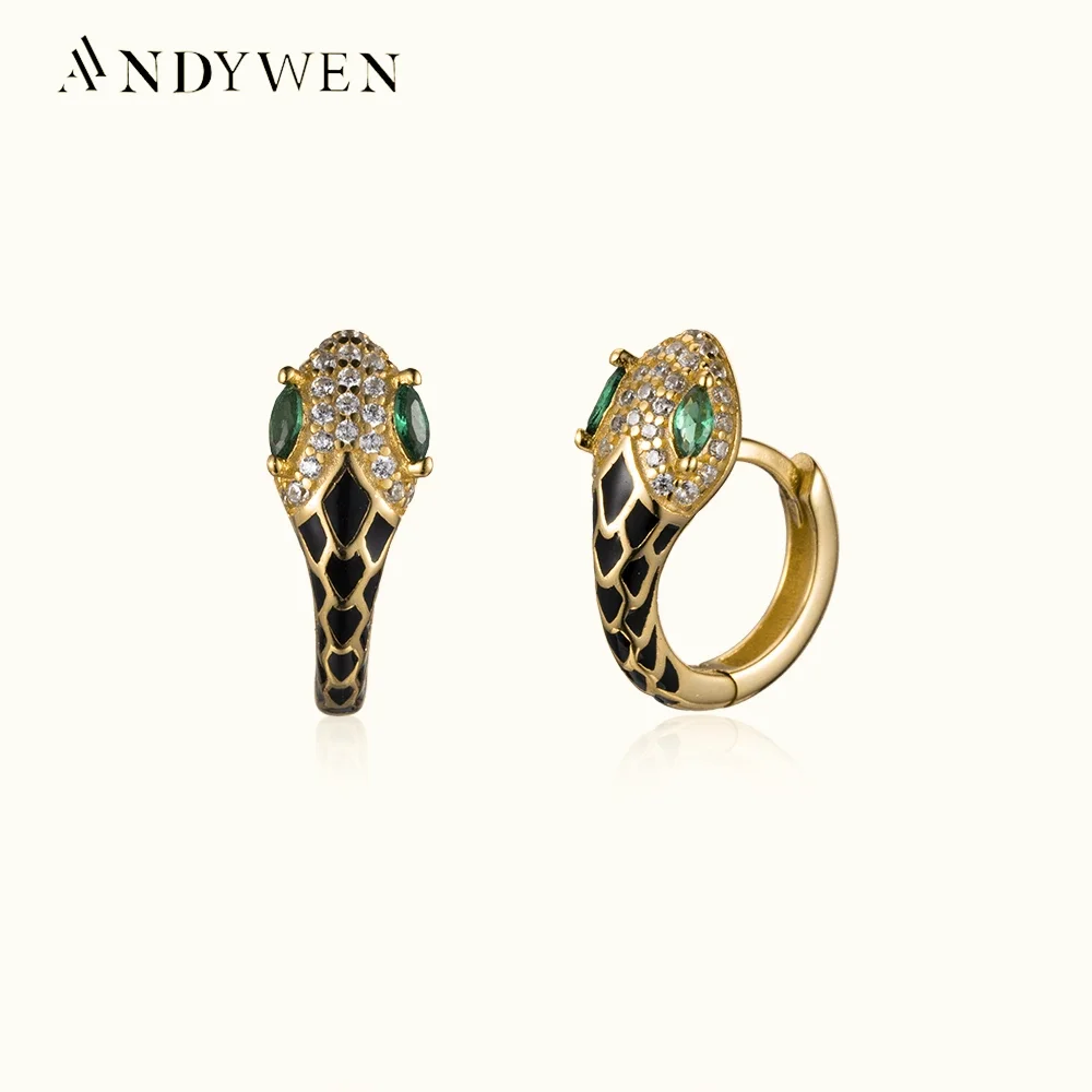 

ANDYWEN, новинка, стерлинговое серебро 925 пробы, золото, черная змея, зеленый глаз, обручи с фианитом, зажимы 2022, роскошные ювелирные изделия в стиле рок-панк, оптовая продажа
