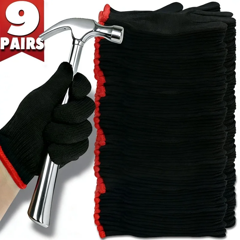 

3/9 пар новых черных нейлоновых защитных перчаток, устойчивые к порезам противоскользящие дизайнерские перчатки для кухонного строительства, многоцелевая безопасность