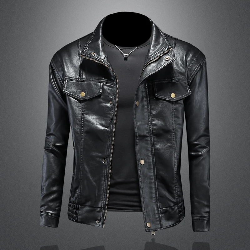 

High Quality Autumn PU Leather Jacket for Men Lapel Casual Motorcycle Bike Jackets Trendy Retro Social Windbreaker Jacket 2025
