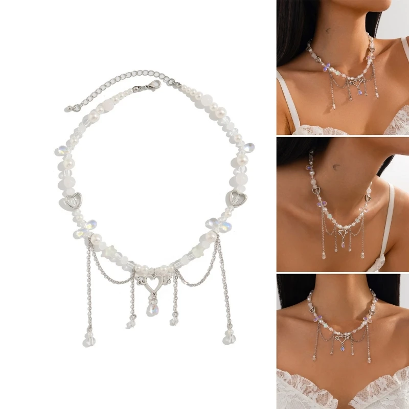 Delicate Heart and Tassels Necklace Comfort and Long Lasting Neck Chain Accessory for Trendy Women of All Ages