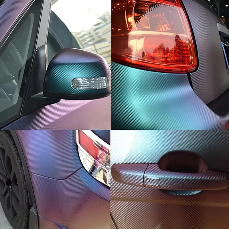 Premium 3D Chameleon Carbon Fiber Vinyl Wrap Roll Green to Purple Color Shift Self Adhesive Decal Sticker Car Wrapping Foil view 3