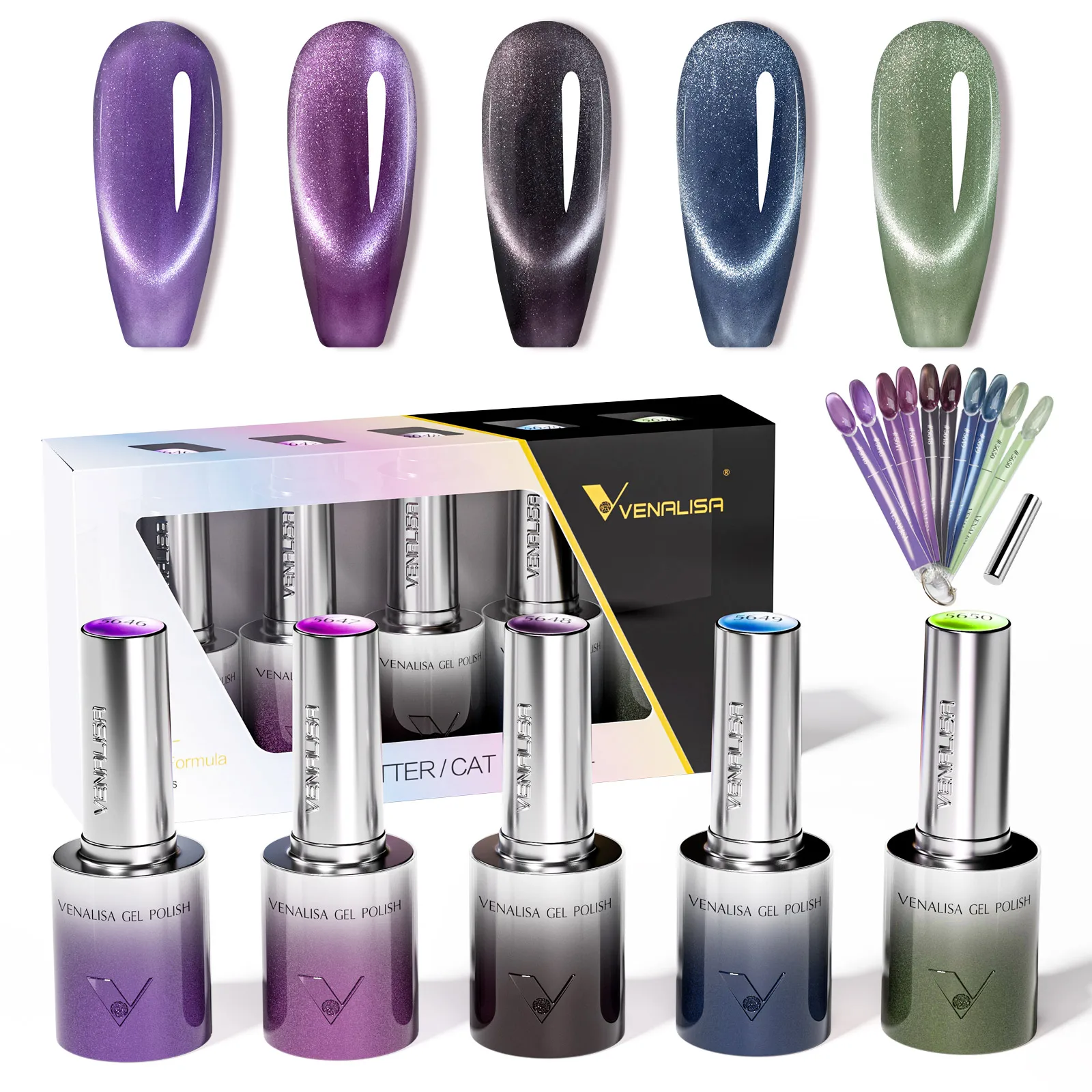5 Stück * 10 ml/Set VENALISA HEMA FREE TPO FREE Glitter Red Cat Eye Gel Nagellack Ultra Diamond Gel UV LED Soak Off Nagelmaniküre