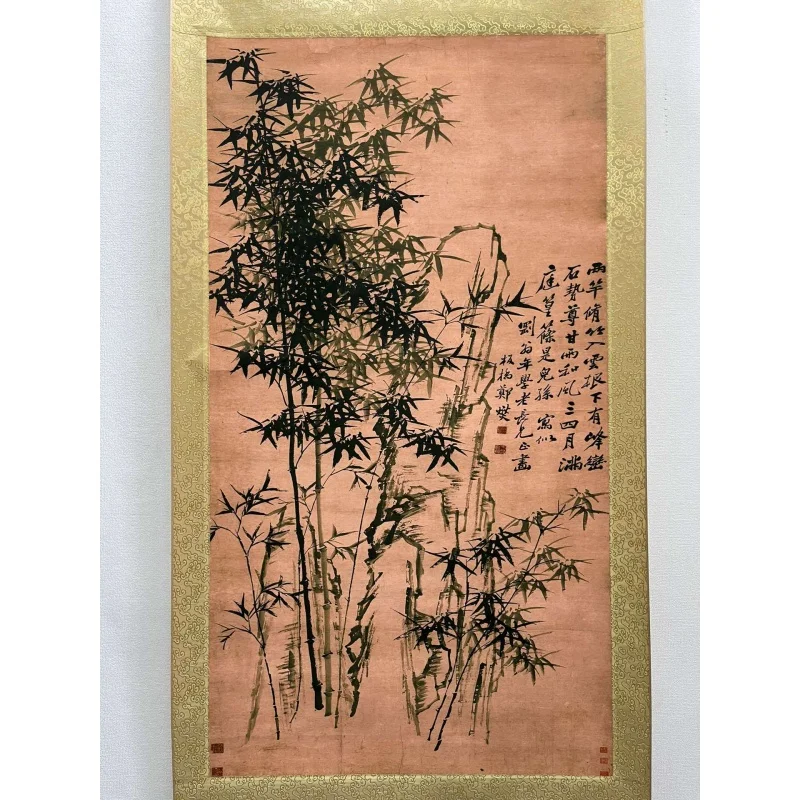 Antique Distressed Famous Celebrities Calligraphy and Painting Qing Zheng Banqiao Bamboo and Rock Middle Hall Painting Study Cal