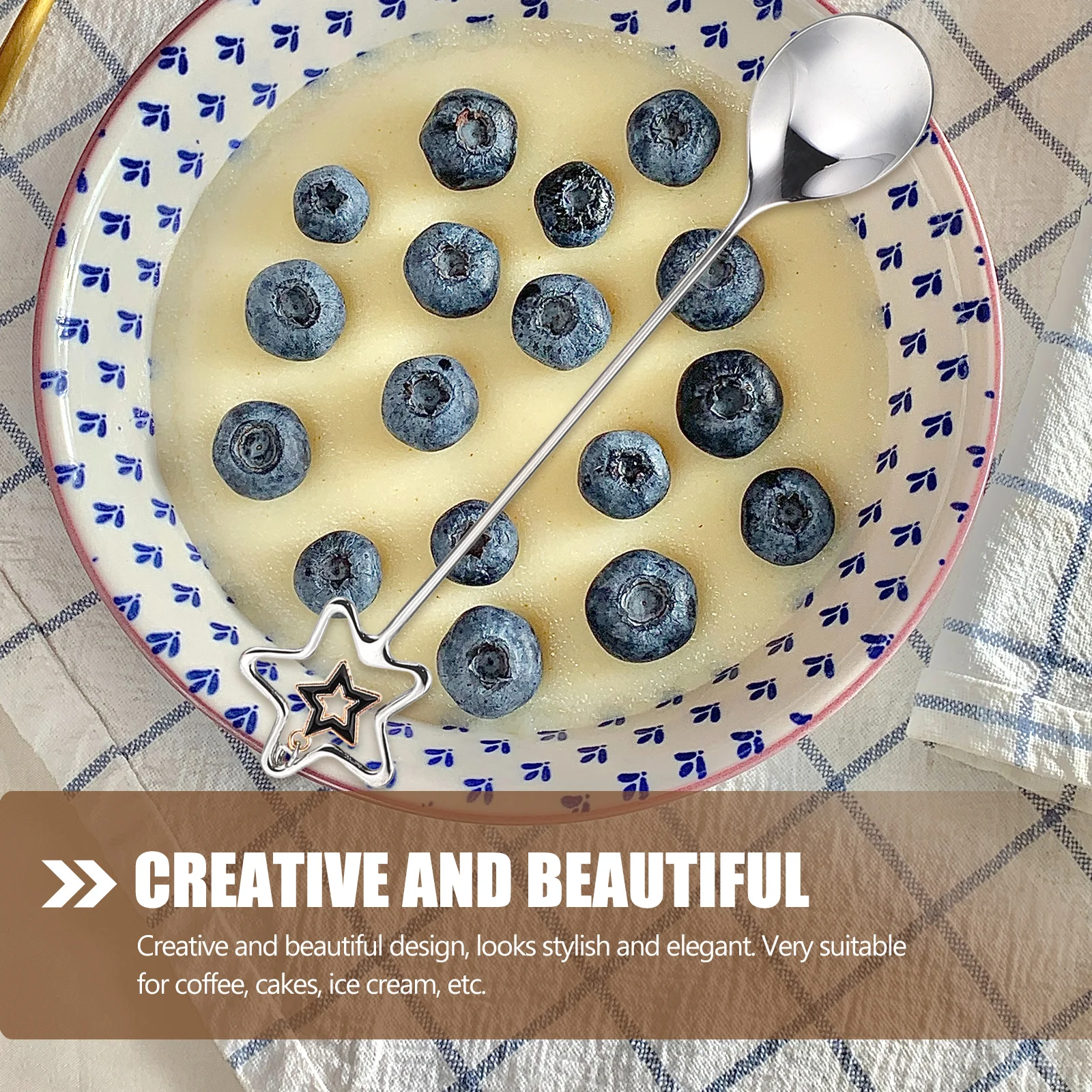 

1 set 1 Set Of Stars Spoon Fork Set Stainless Steel Resin Dessert Ice Cream Coffee Cake Fruits Party Tableware Portable Kitchen