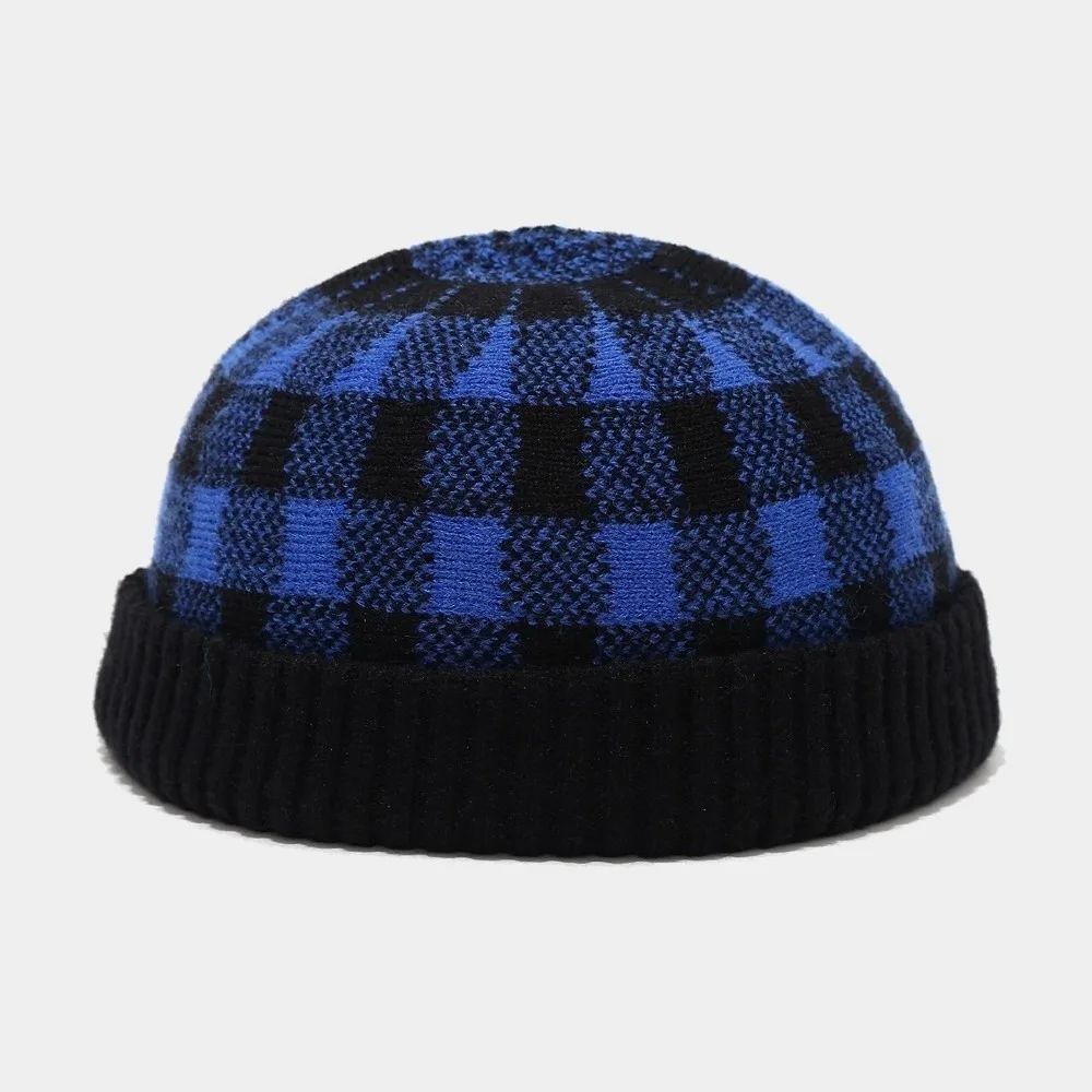 Striped Pattern Knitted Beanie Hat Warm Thickened Streetwear Docker Hat Adjustable Fit Rolled Edge Design Landlord Hat Unisex