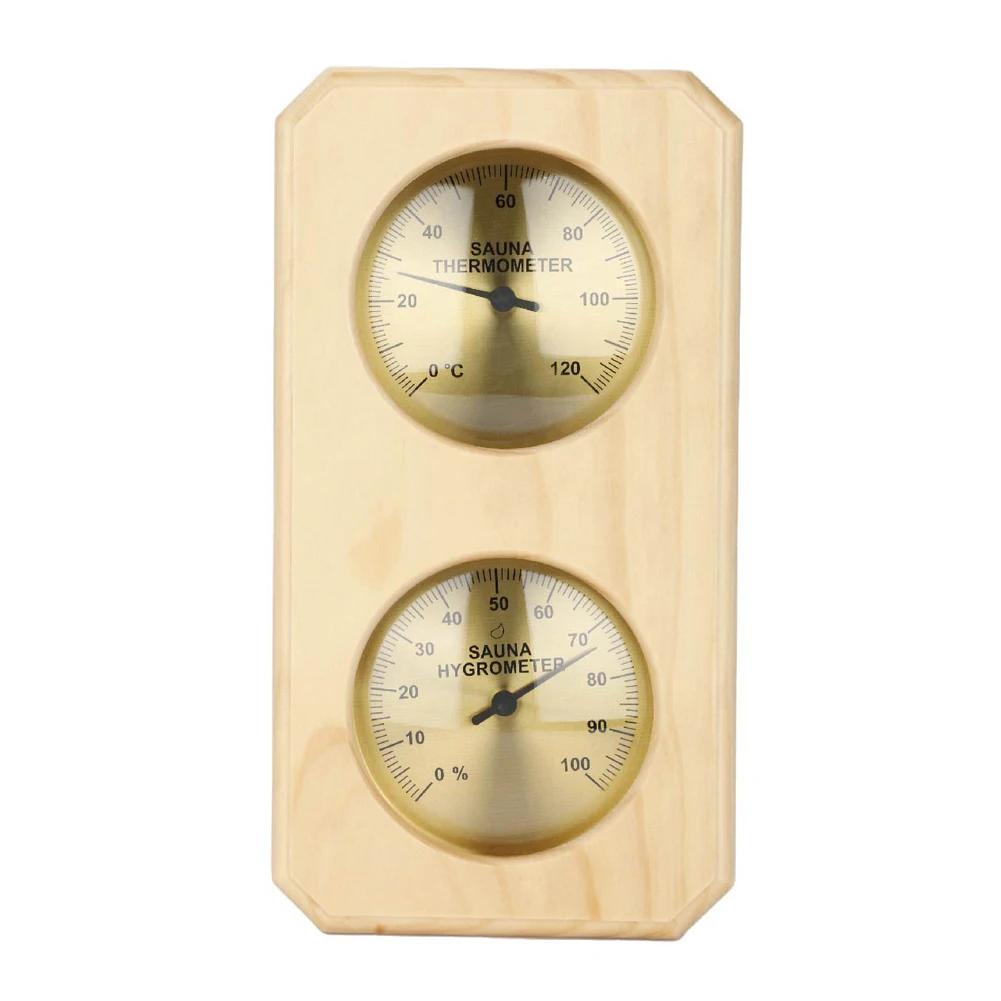 Wooden Sauna Thermometer Hygrometer 0-120C Wall Mounted Pine Wood Temperature Humidity Meter For Steam Room Bathroom Decor