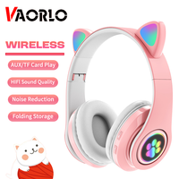 Flash Lamp Cat Ear Bluetooth Headphone With MIC Support 3.5mm AUX/TF Card Play Wireless Headset Kids Girl Earphone Birthday Gift