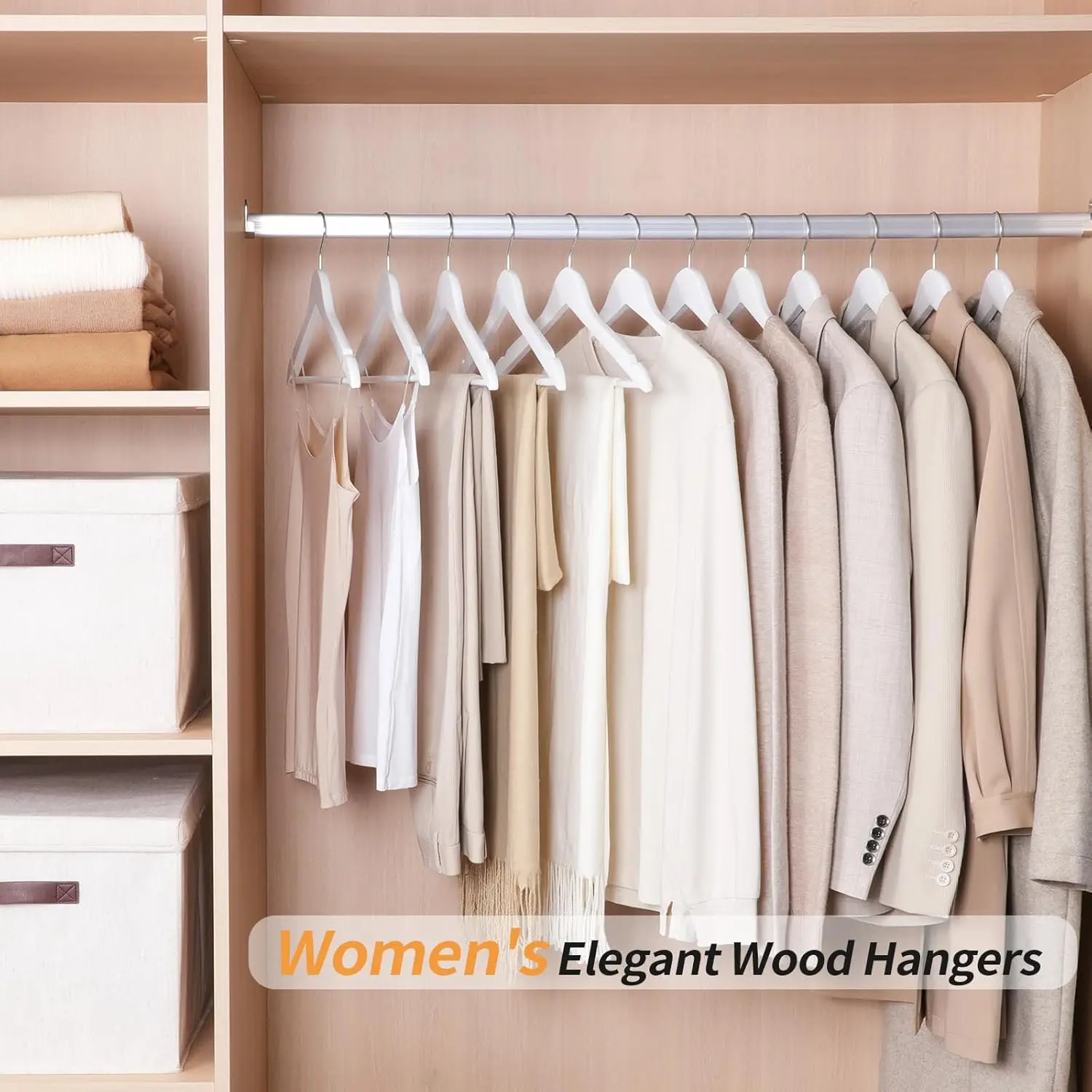 화이트 우드 행거 10개 팩 - 셔츠, 재킷, 드레스용 논슬립 팬츠 바 포함 코트 행거