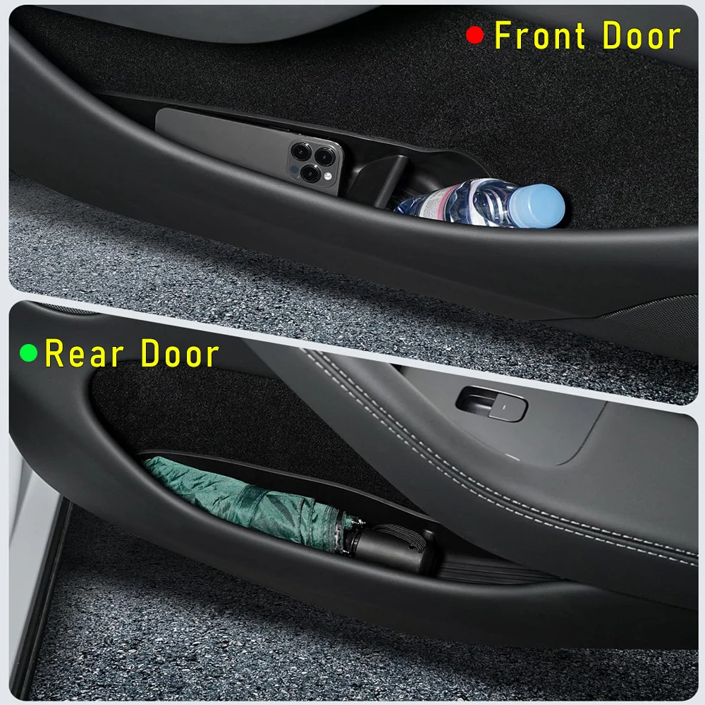 USVOTOV Car Door Side Storage Box for 2025 2026 Tesla Model Y Juniper Model 3 Model YL Accessories Door Organizer Tray Trash Can