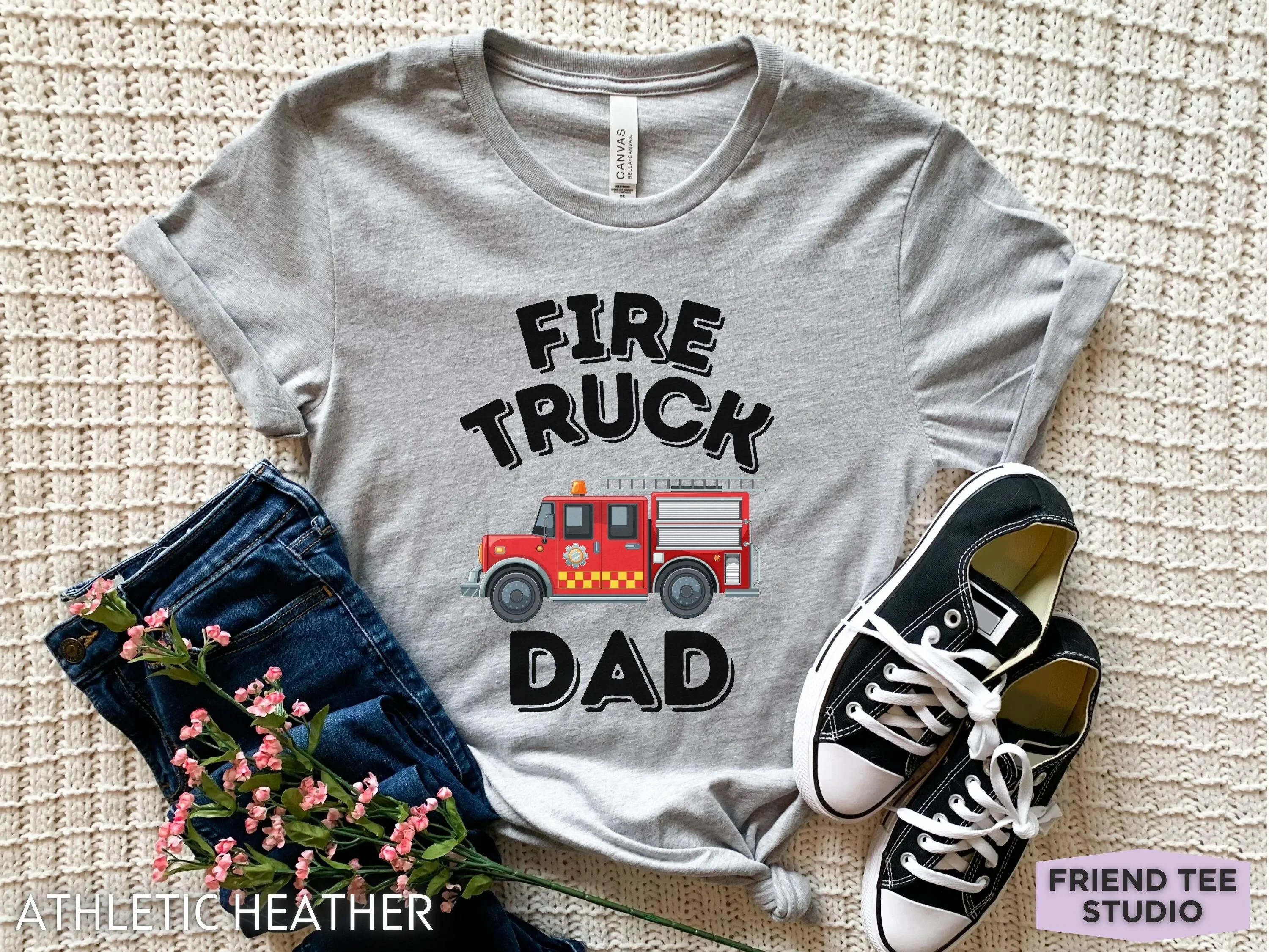Fire Truck Dad T Shirt Funny Mens Fighter Birthday Party Engine Fireman
