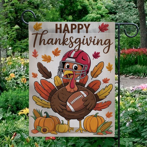 Happy Thanksgiving Garden Flag Football Turkey Fall Decor JJE DDI GGX