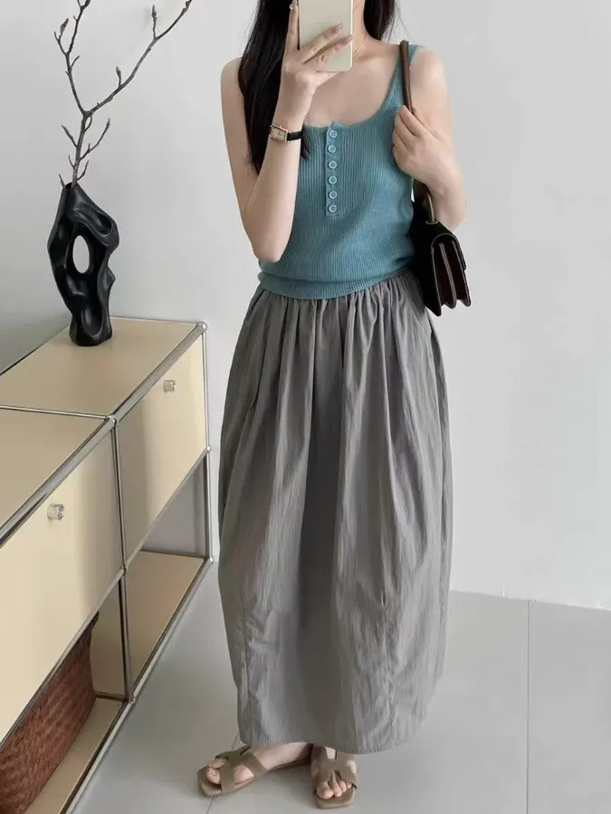 

Summer 2025 High Waist Pleated Textured f Skirt Large Size Women's High-End Feeling Ba Split Flower Bud Skirt