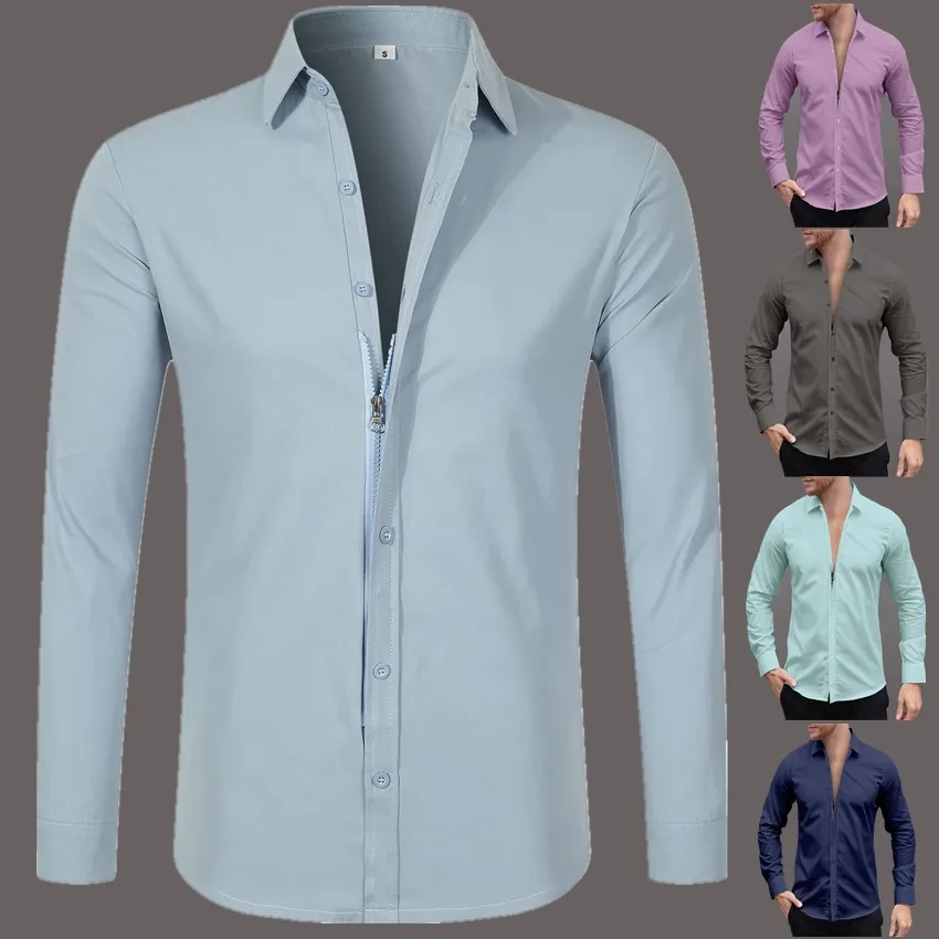 

Slim Fit Zip up Long Sve irt Лацкан Дышащее полиэфирное волокно Молодежный Sle Travel Подходит Nine Point Sve