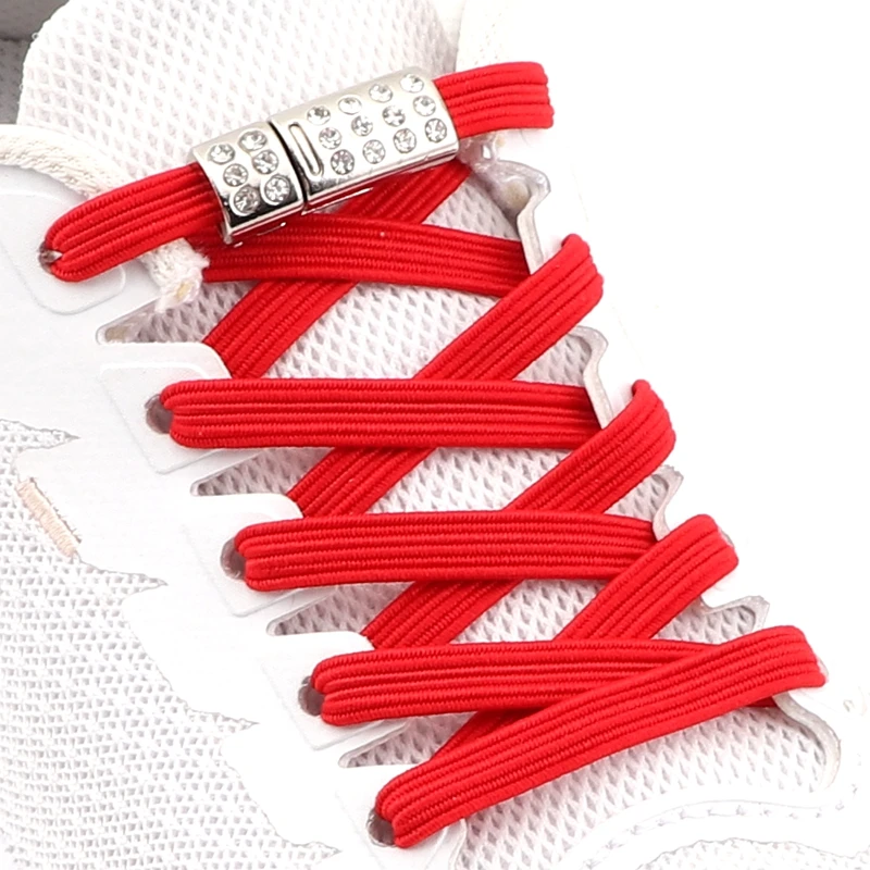 1 Pair Flat Shoe Laces For Sneakers Elastic Shoelaces Without Ties Easy To Install Lazy Shoe Lace Magnetic Diamond Metal Lock